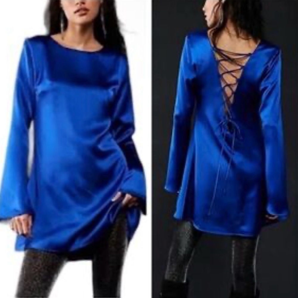 Delfi Amber Satin Lace-Up Back Dress nwot!